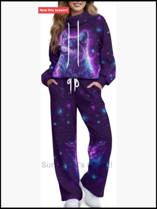 Tops - Women Tracksuit 2 Piece Hoodies and Wide Leg Pants with Pockets